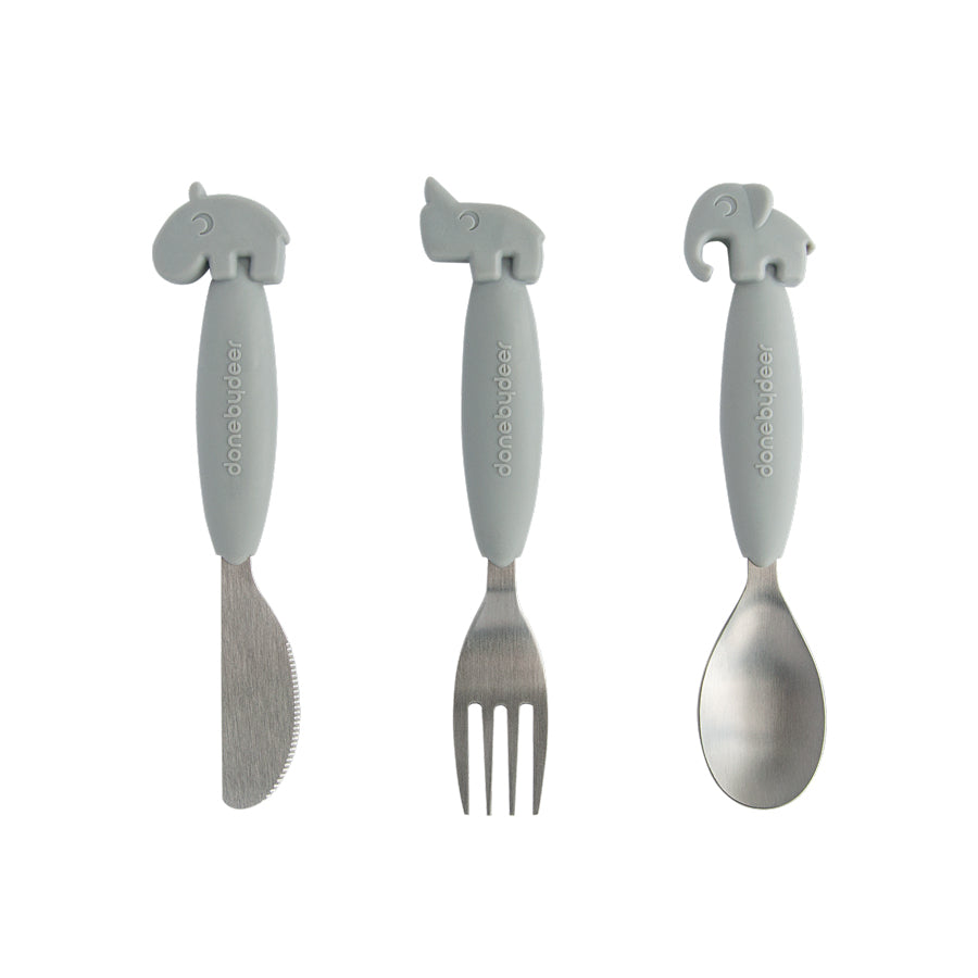 Done by Deer Yummy+ Easy Grip Cutlery Set GREY - EX DISPLAY