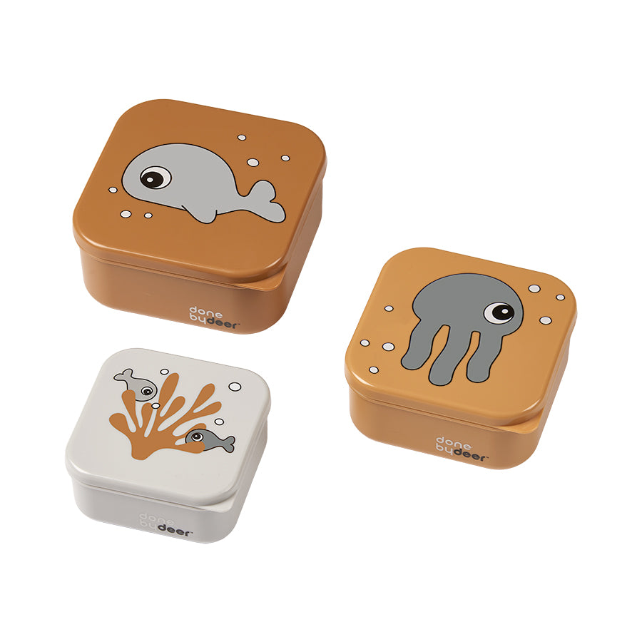 Snack Box Set of 3 Sea Friends MUSTARD/GREY - Showroom CLEARANCE