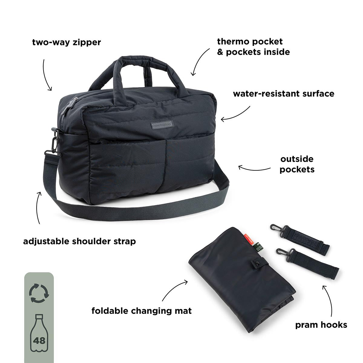 Done by Deer Quilted Changing Bag Black