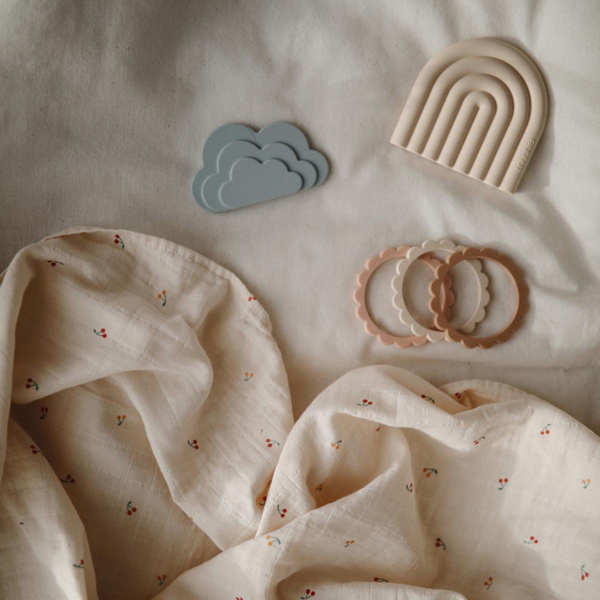 Mushie Organic Swaddle Cherries - CLEARANCE