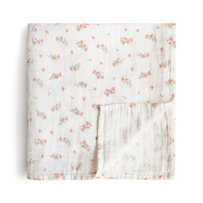 Mushie Organic Swaddle Pink Flowers - CLEARANCE