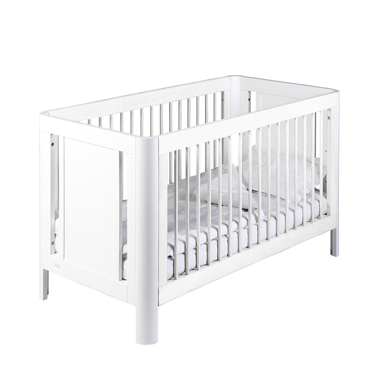 Troll Sun Cot Bundle - White Cot, Mattress, Mattress Protector and Cot Sheets Grey