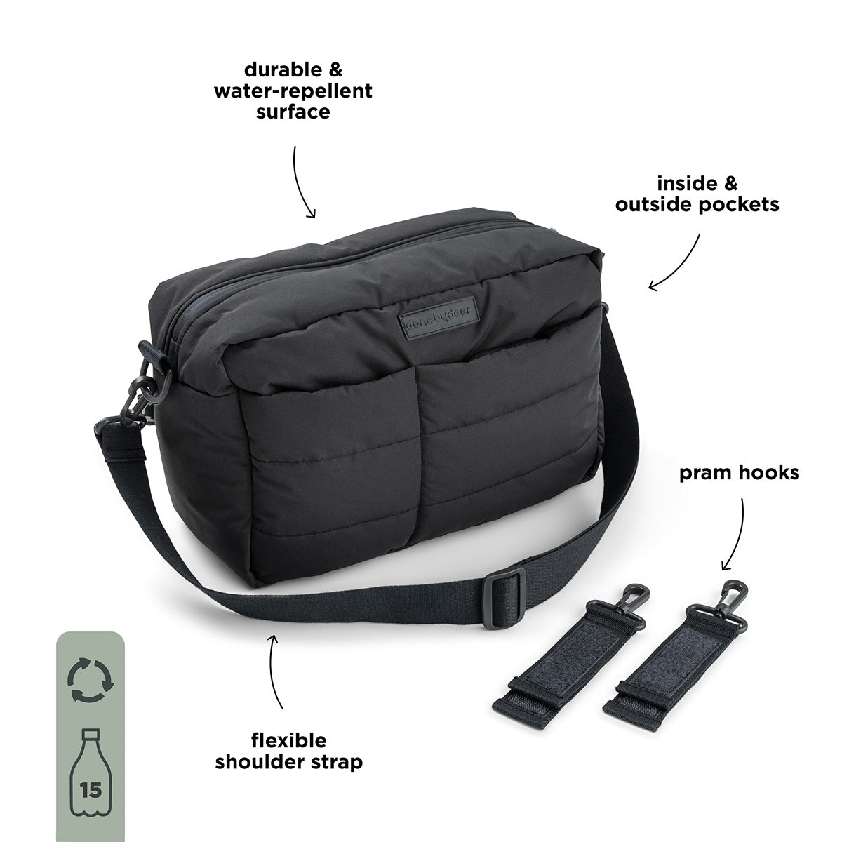 Done by Deer Quilted Stroller Bag Black