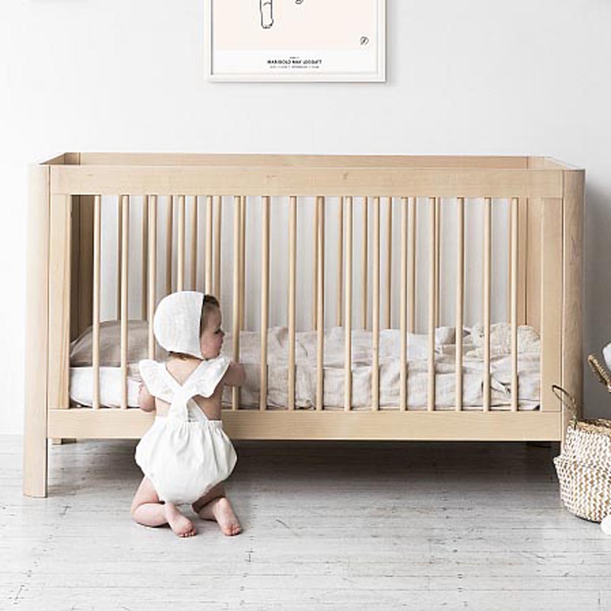 Troll Sun Cot Bundle - Whitewash Cot, Mattress, Mattress Protector and Cot Sheets Grey